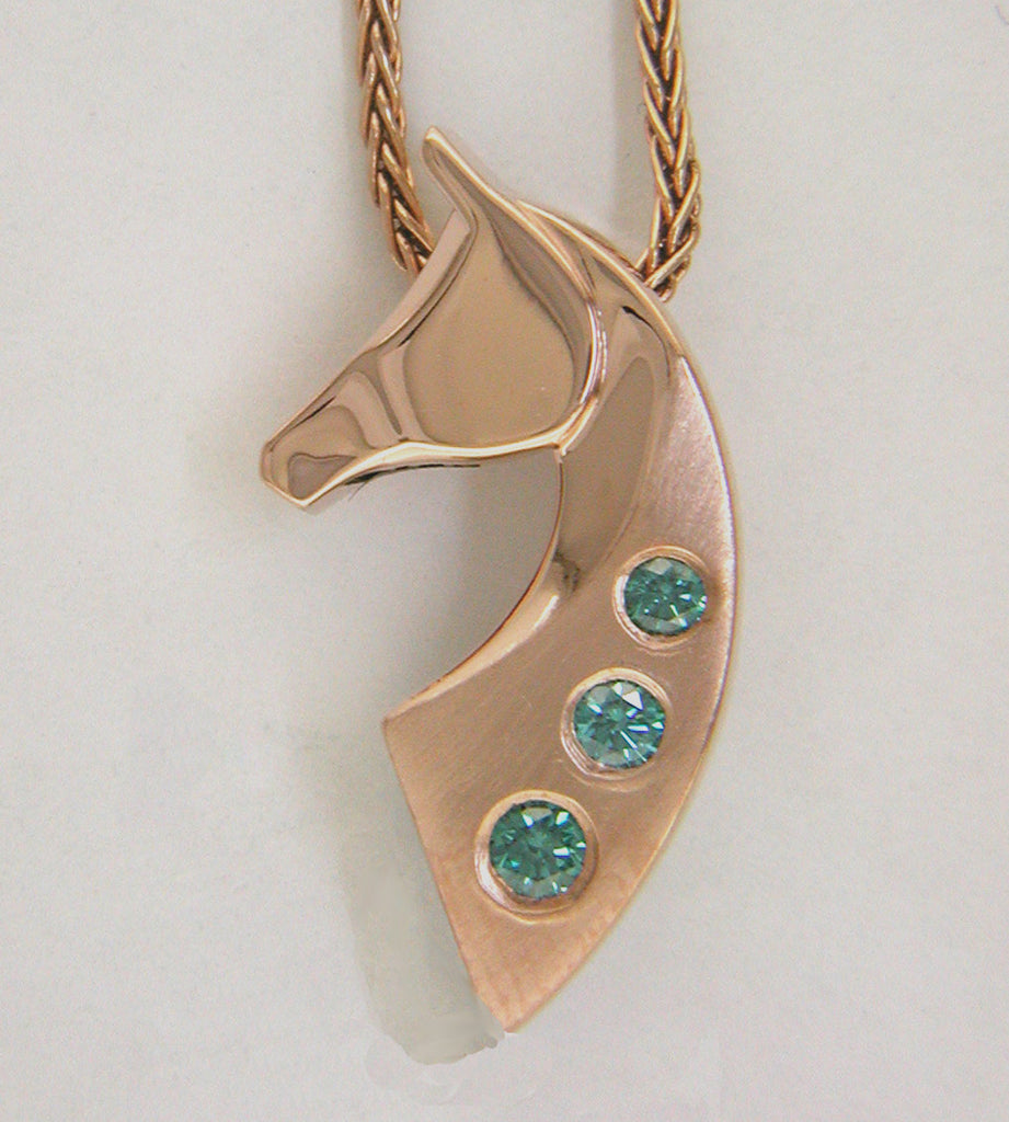 The Classic© Single Pendant in 14k Rose Gold with 3 Teal Diamonds