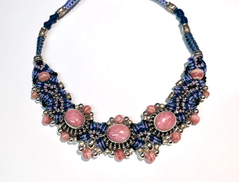 Isha Elafi #516 Simple Choker Blue With Rhodochrosite