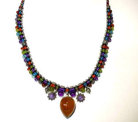 Isha Elafi #484 Snake Necklace Orange,Purple,Red,Blue With Sugilite and Carnelian