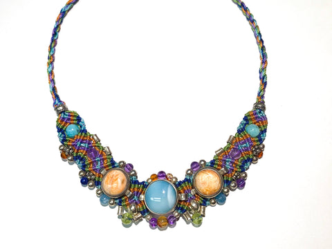 Isha Elafi #514 Simple Chocker Orange,Blue,Green With Larimar