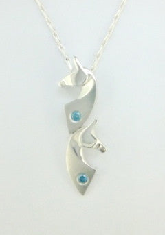 The Classic© Double Pendant in Sterling Silver with Teal Diamonds