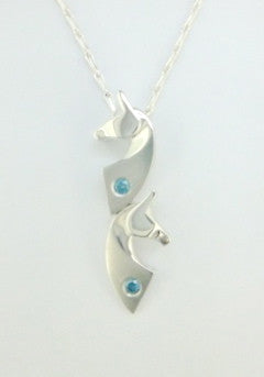 The Classic© Double Pendant in Sterling Silver with Teal Diamonds
