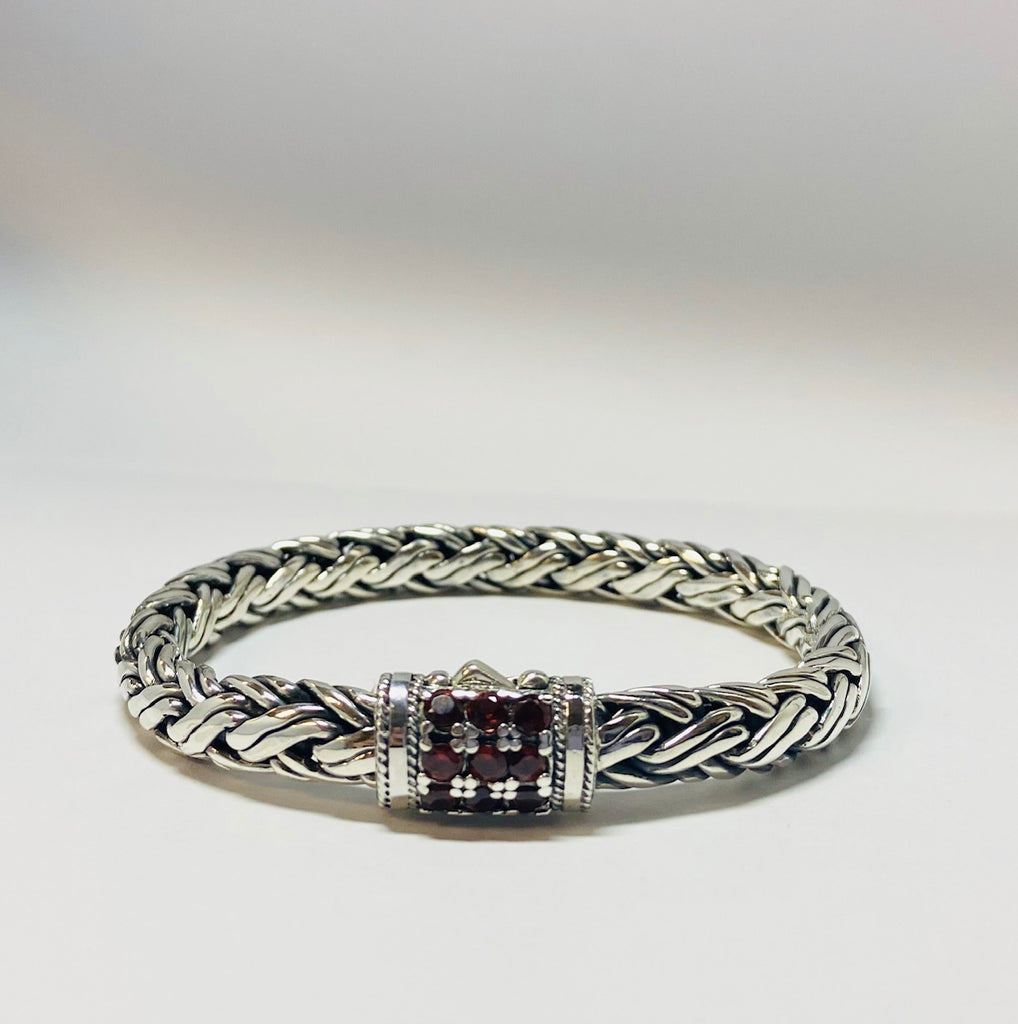 House of Bali by George Thomas Sterling Silver Bracelet With Red Garnets.