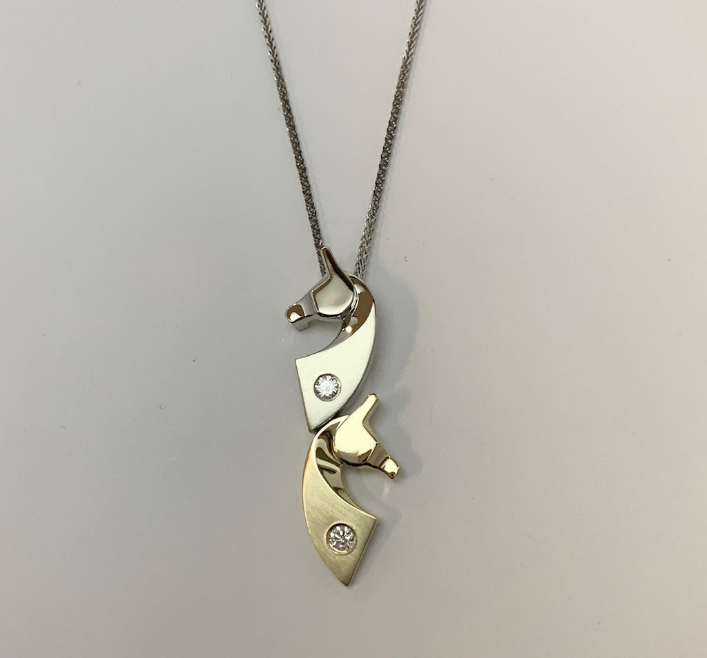 The Classic© Double Pendant In White & Yellow Gold With Diamonds.