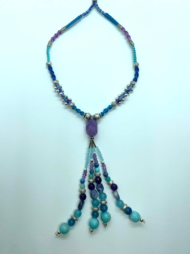 Isha Elafi #587 Joy Tassel Necklace Blue Purple With Suglite and Amazonite