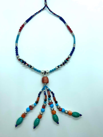 Isha Elafi #588 Joy Necklace Blue Red Orange With Pink Coral