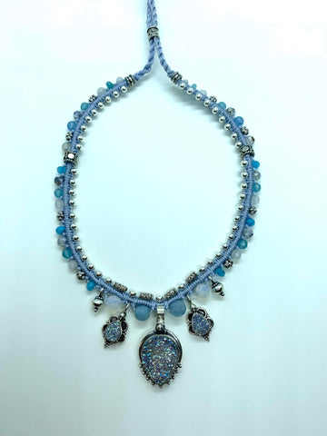Isha Elafi #593 Snake Necklace Blue With Silver Druzy