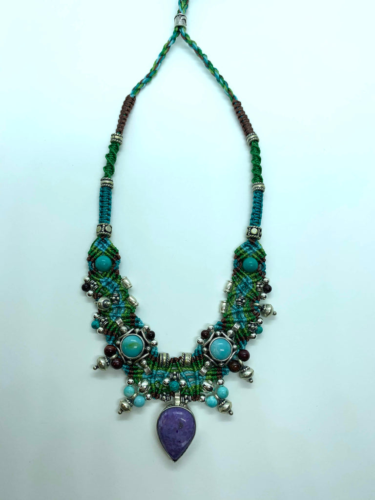 Isha Elafi #598 Choker Green Brown With Sugilite and Turquoise.