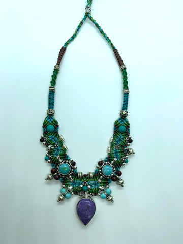 Isha Elafi #598 Choker Green Brown With Sugilite and Turquoise.