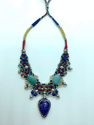 Isha Elafi #597 Choker Blue Teal Red With Lapis and Amazonite