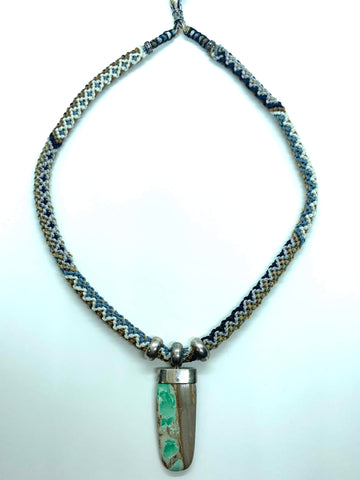 Isha Elafi #609 Rope Necklace Tan Blue White With Chrysaprase