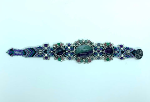 Isha Elafi #644 Silver Drop Bracelet Teal Purple With Flourite and Amethyst