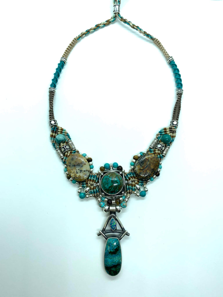 Isha  Elafi #670  Big Gio Necklace Teal Brown With Turquoise