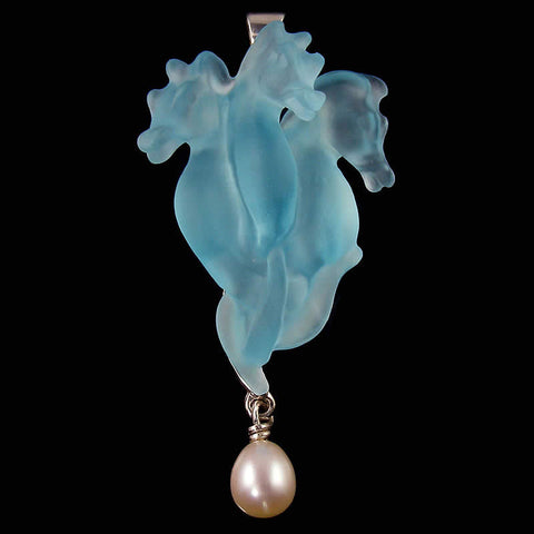 Cast Glass Sea Horse Pendant in sterling silver