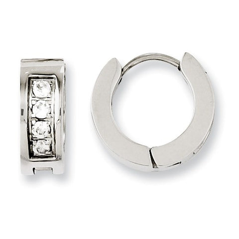 Stainless Steel Shiny Huggies with Cubic Zirconias