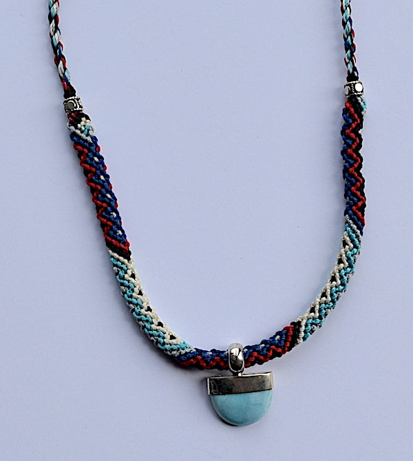 Isha Elafi Rope Necklace Blue, Red, White With Larimar Stone