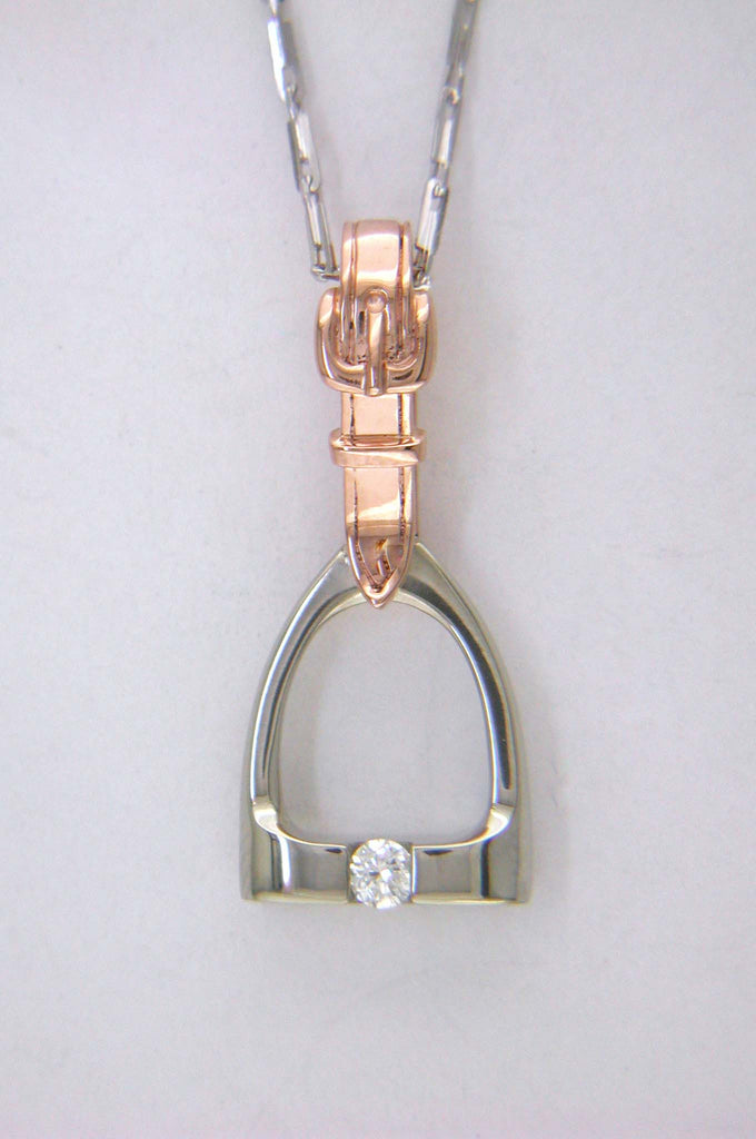 Stirrup Pendant in 14k Rose & White Gold with Diamond