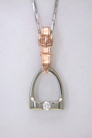Stirrup Pendant in 14k Rose & White Gold with Diamond