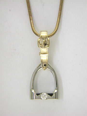 Stirrup Pendant in 14k White & Yellow gold with Diamond