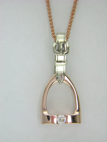 Stirrup Pendant in 14k White & Rose Gold with Diamond
