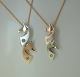 The Classic© Double Pendant in 14k Gold with Teal Diamonds