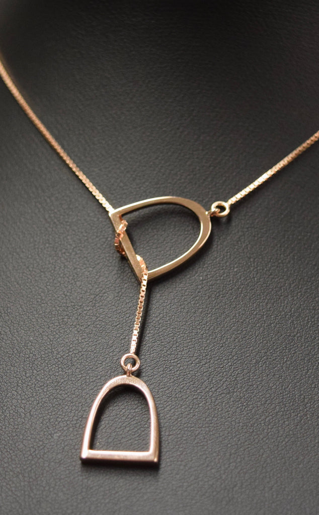 The "Annmarie"Lariat In Stainless Steel With 14k Plated Rose Gold.