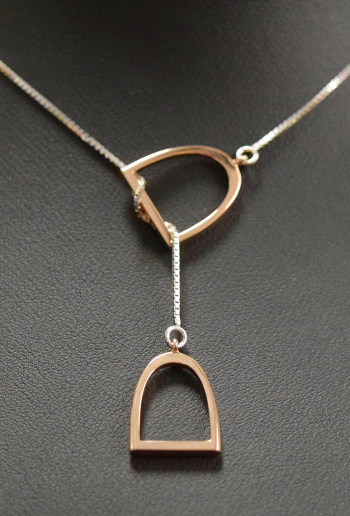 The "Annmarie" Lariat In Sterling Silver with 14kt Rose Gold Plated Stirrups.