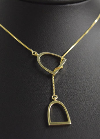 The "Annmarie" Lariat in Stainless Steel with 14kt Plated Yellow Gold.