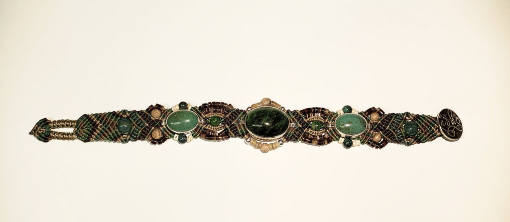 Isha Elafi #464 Olop Bracelet Green,Brown With Green Center Stone.