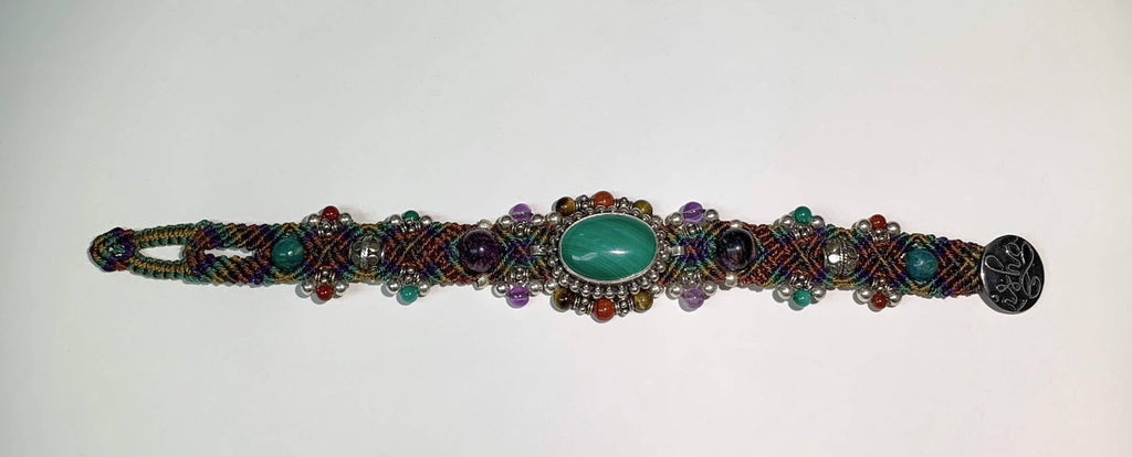 Isha Elafi #478 Simple Bracelet With Green,Purple,Tan and Malachite