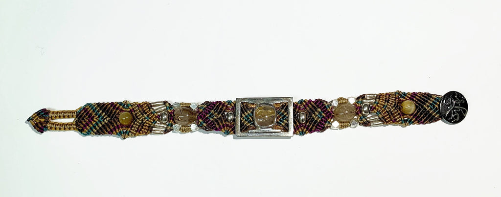 Isha Elafi #471 Simple Bracelet Brown,Blue,Purple With A Rhodolite Quartz