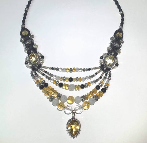 Isha Elafi #540 Multi Strand Black,White,Citrine, Rock Crystal and Moonstone