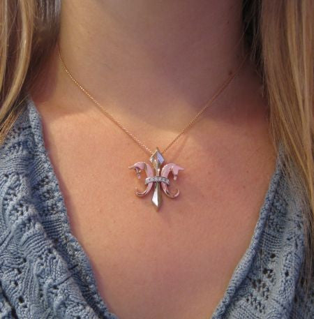The Fleur de Lis© in 14K White and Rose Gold and diamonds Pendant