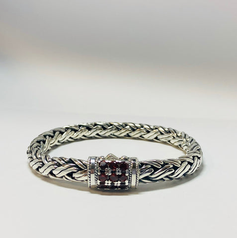 House of Bali by George Thomas Sterling Silver Bracelet With Red Garnets.