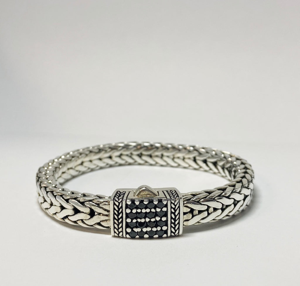 House of Bali by George Thomas Sterling Silver Bracelet With a Square Flat Top With Black Spinels.