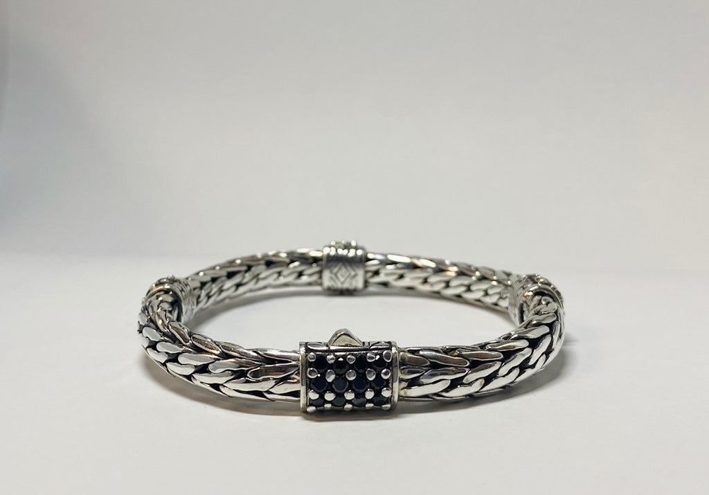House of Bali by George Thomas Sterling Silver Bracelet With Black Spinels Sections.