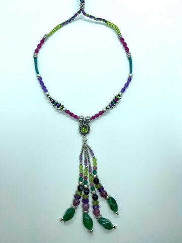 Isha Elafi #589 Joy Tassel Necklace Green Purple Pink With Peridot