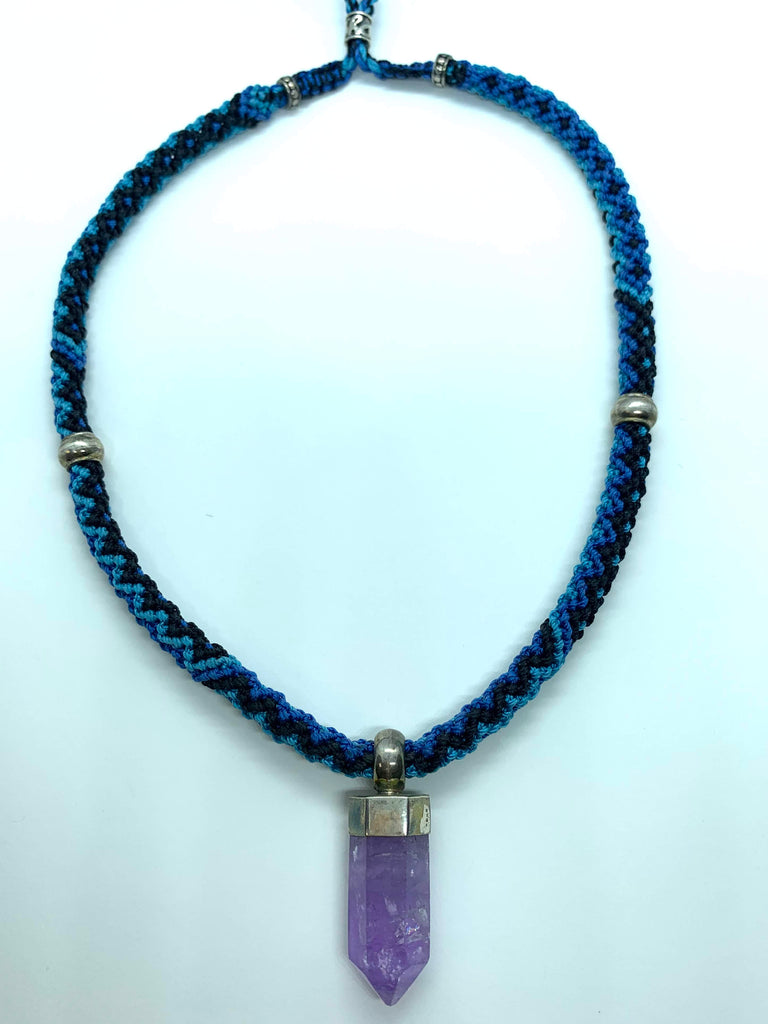 Isha Elafi #606 Rope Necklace Blues With Amethyst Drop