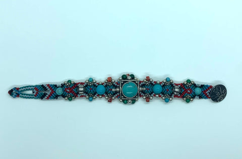 Isha Elafi #636 Simple Bracelet Turquoise Red Blue Black With A Turquoise Stone