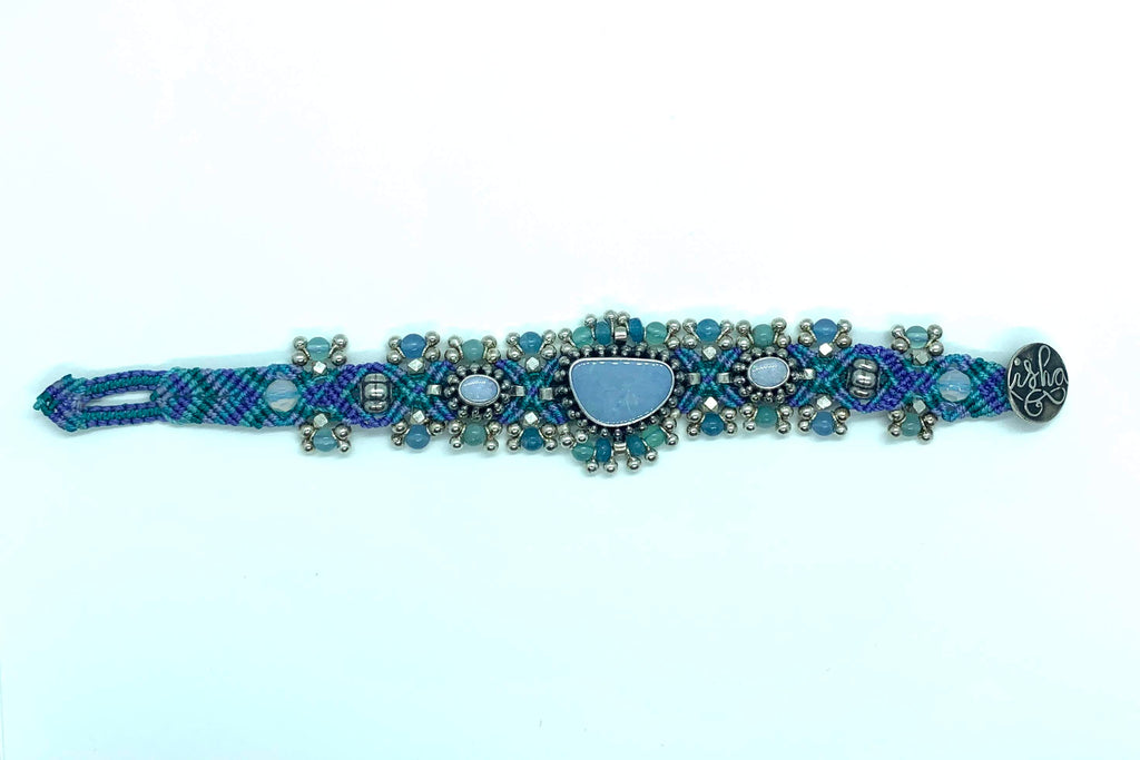Isha Elafi #641 Silver Drop Bracelet Lite Blue Purple With 3 Blue Opals
