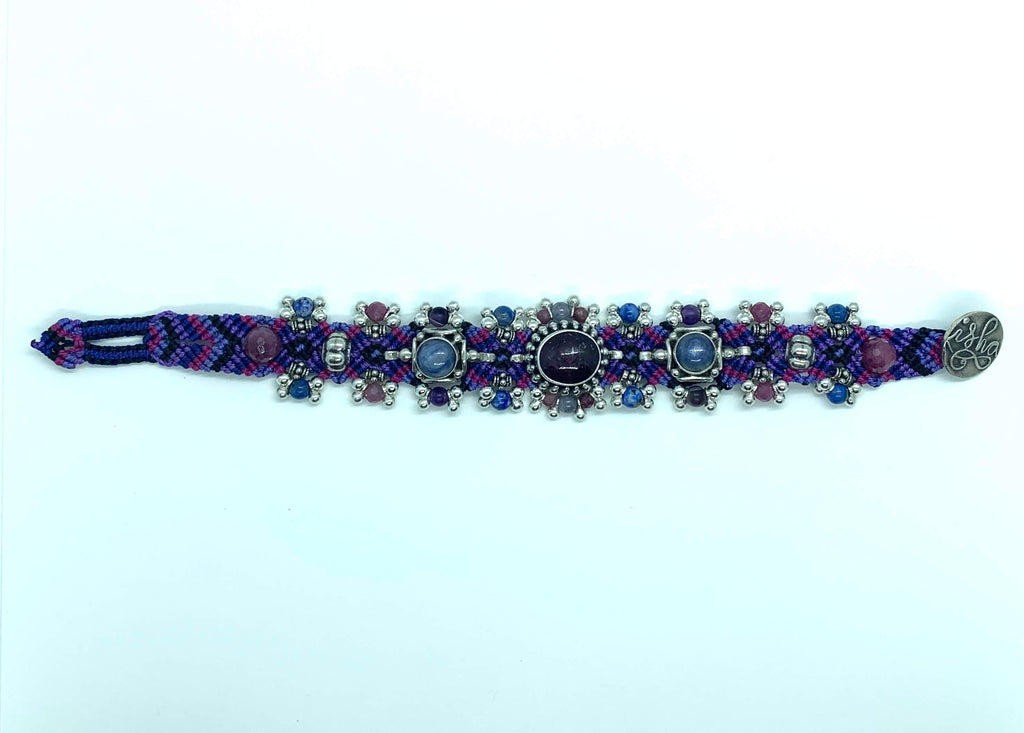 Isha Elafi #643 Silver Drop Bracelet Purple Blue With Ruby Crystal
