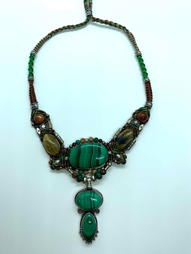 Isha Elafi #669 Big Gio Necklace Brown Green With Malachite