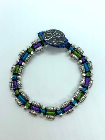 Isha Elafi #679 Rail Bracelet Purple Green Teal With Silver Beads 6-1/4"