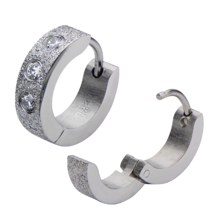 Stainless Steel Diamond Dusted Huggies with Cubic Zirconias
