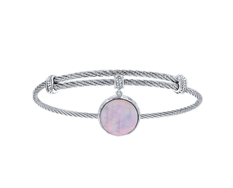 Gabriel & Co. Rock Crystal & Pink Mother of Pearl Charm Bangle