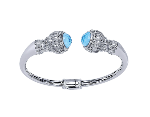 Gabriel & Co. Stainless Steel Bangle with Sterling Silver & Turquoise Rock Crystal