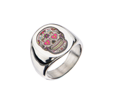 Stainless Steel Day of the Dead Flowers SugarSkull Ring