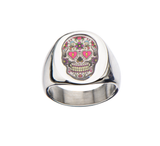 Stainless Steel Day of the Dead Flowers SugarSkull Ring