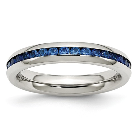 Stainless Steel & Blue Cubic Zirconia Ring