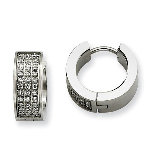 Stainless Steel Brushed Huggies with Cubic Zirconias